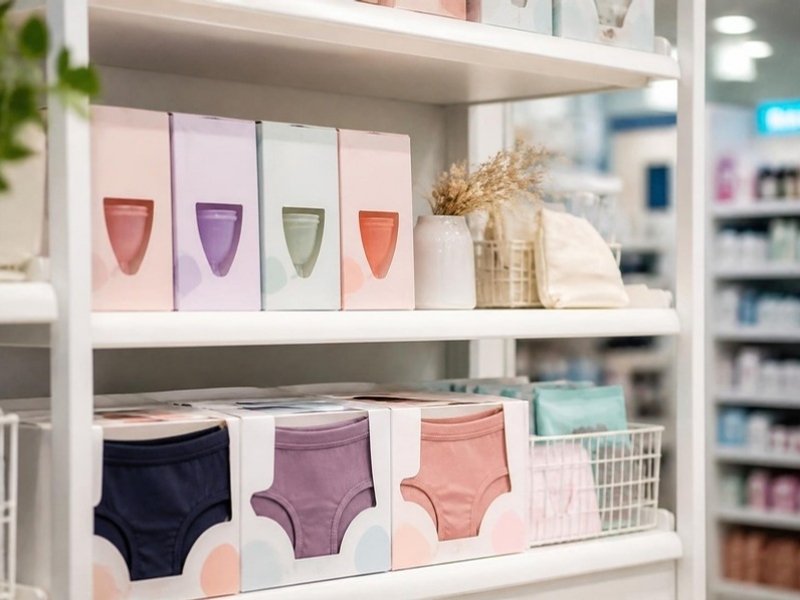 薬局の棚に並ぶ繰り返し使える生理用品（イメージ）